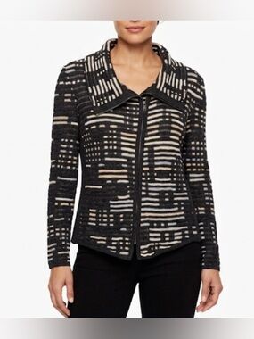 NIC+ZOE PM Abstract Knit Full Zip Cardigan Shawl Collar Sweater Jacket